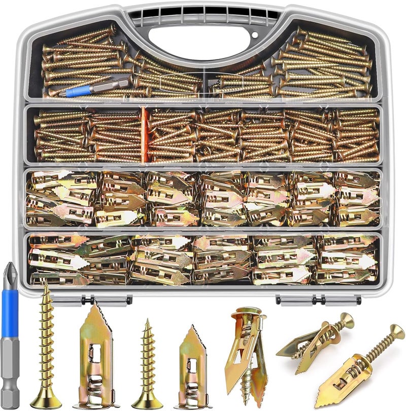 Eoppen 480Pcs Self Drilling Drywall Anchors with Screws Kit, 2 Sizes Sheetrock Anchors & 4 Sizes Expansion Screws, Zinc Plated Steel Drywall Anchors No Drilling Required Holds Up to 66lbs - Image 1